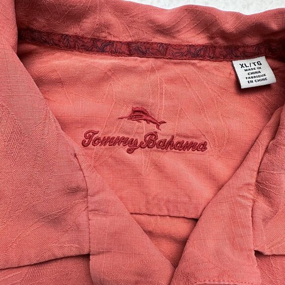 Tommy Bahama Mens XL Silk Shirt Orange Floral Jacquard Short Sleeve Button Up - Picture 1 of 8
